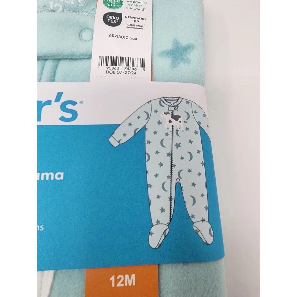 Carter's Boys Fleece Footie Pajamas Blue Polyester Star Moon Casual Size 12M